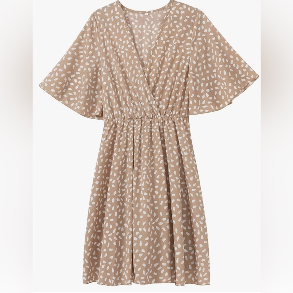 SHEIN Tan Ruffled Wrap Midi Sundress